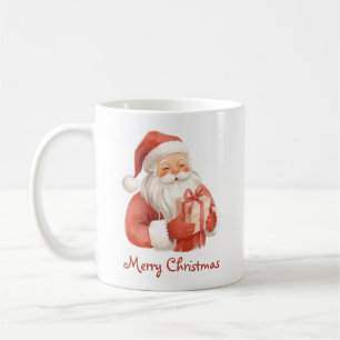 Custom Text Watercolor Santa Claus With Gift Coffee Mug