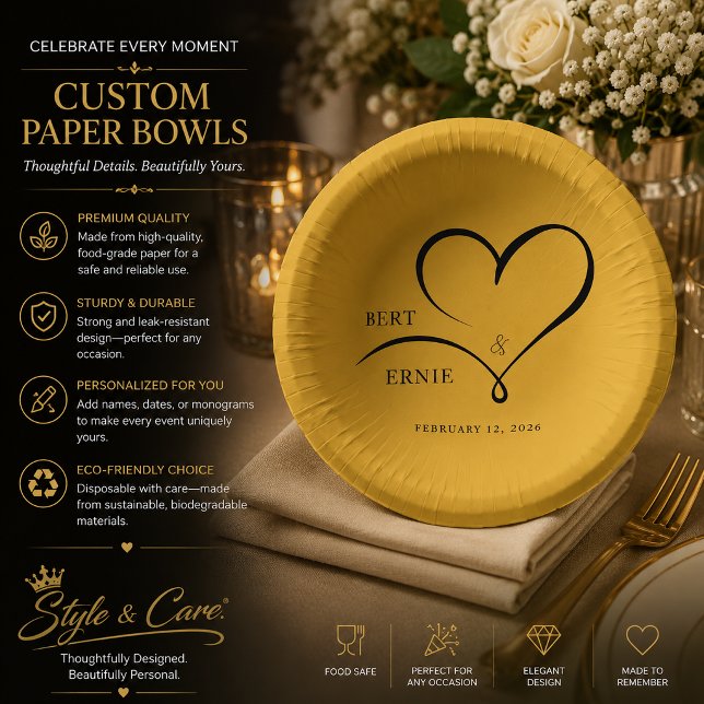 Custom Text Wedding 7" Paper Bowl Square Keepsake Plate (Personalized Wedding Keepsake Paper Bowl Art)