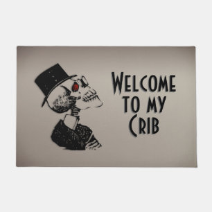 Custom Text Welcome to My Crib Classy Skull  Doormat