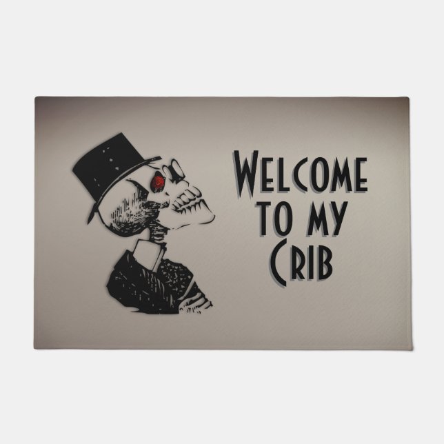 Custom Text Welcome to My Crib Classy Skull  Doormat (Front)