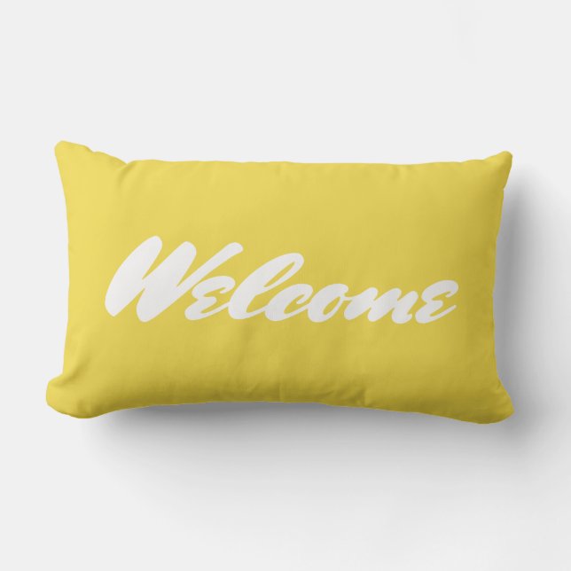 Custom Text Welcome Yellow Lumbar Pillow (Front)