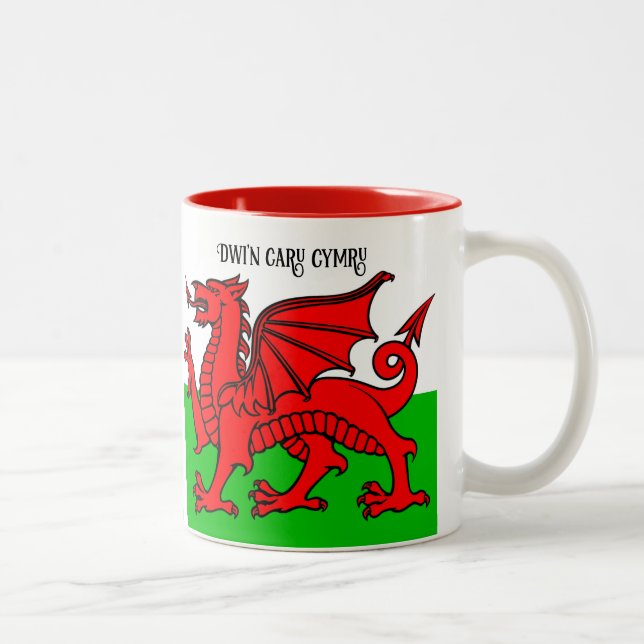 Custom text Welsh Flag Two-Tone Coffee Mug (Right)