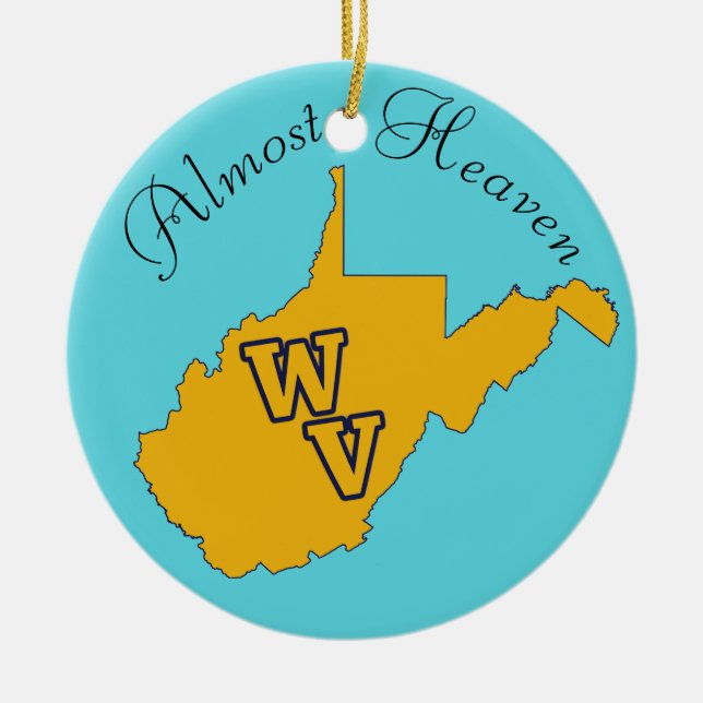 Custom Text / West Virginia State Blue and Gold Ceramic Ornament (Front)