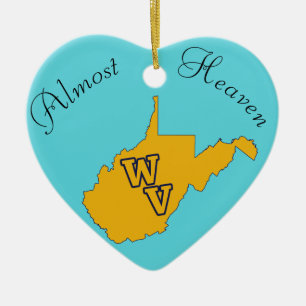 Custom Text / West Virginia State Blue and Gold Ceramic Ornament