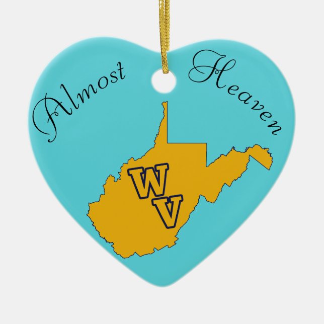 Custom Text / West Virginia State Blue and Gold Ceramic Ornament (Front)