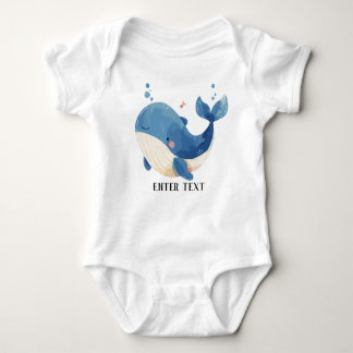 Custom Text Whale Watercolor Baby Bodysuit