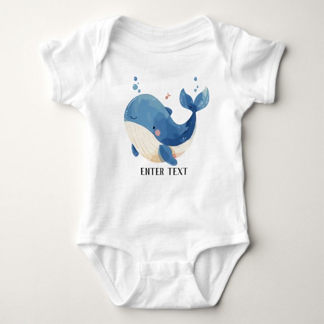 Custom Text Whale Watercolor Baby Bodysuit (Front)