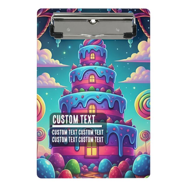 Custom Text Whimsical Candy Cake Illustration Mini Clipboard (Front)
