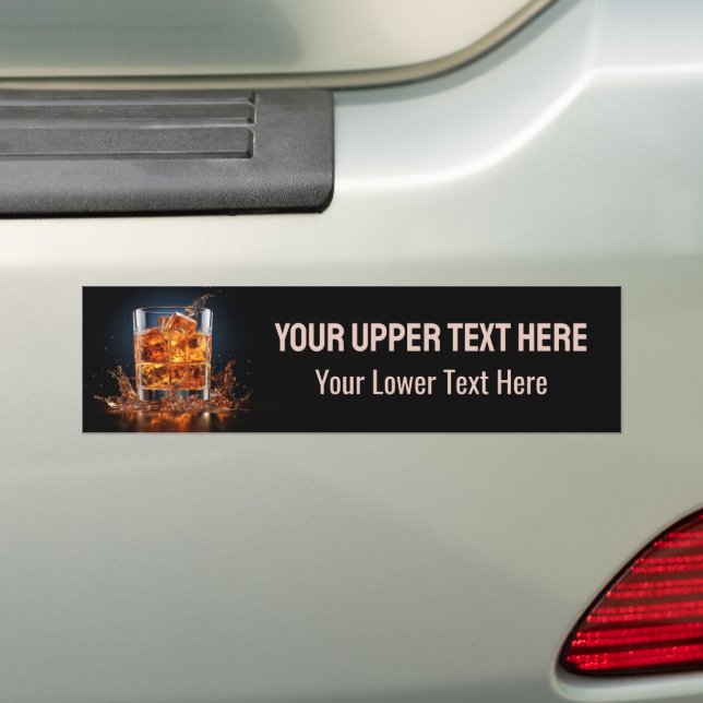 Custom Text Whiskey On The Rocks Bumper Sticker (On Car)