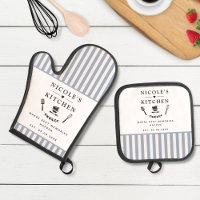 Custom Text, White and Blue Stripes Cute Farmhouse