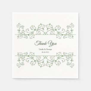 Custom Text White Flower Vine Napkins