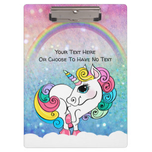 Custom Text/ White Unicorn Rainbow Glitter Sequins Clipboard