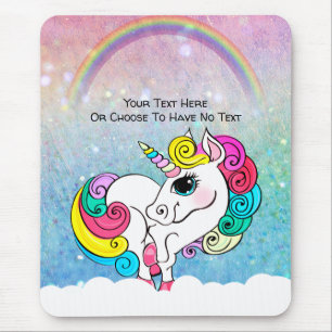 Custom Text/ White Unicorn Rainbow Glitter Sequins Mouse Pad