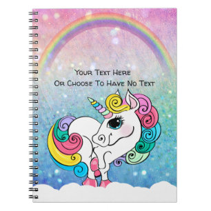 Custom Text/ White Unicorn Rainbow Glitter Sequins Notebook