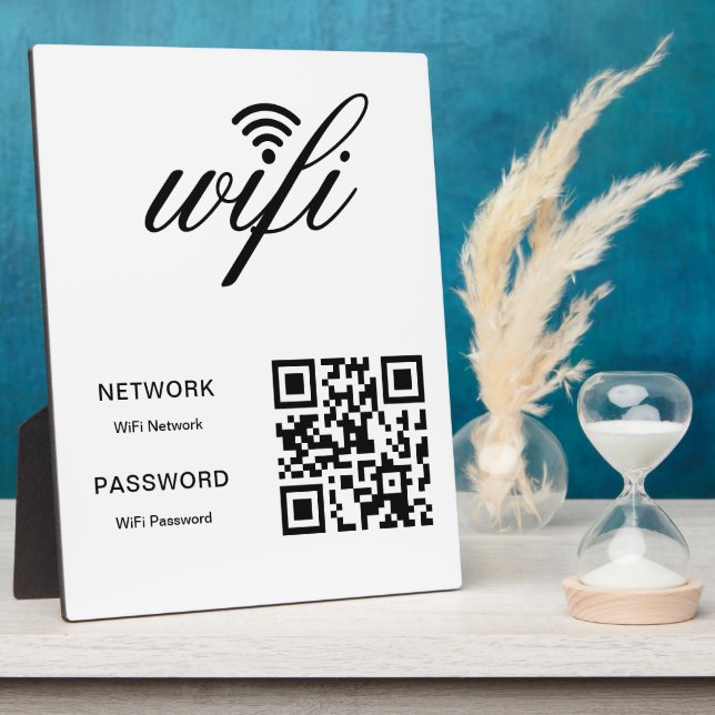 Custom text Wifi Password Network QR Code White Plaque (Side)
