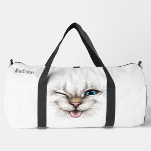 Custom Text Winking Cat Duffle Bag