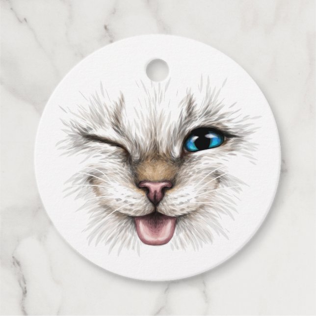 Custom Text Winking Cat Favour Tags (Front)