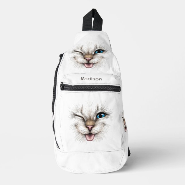 Custom Text Winking Cat Sling Bag (Front)