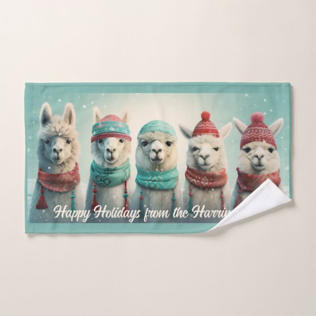 Custom Text Winter Llamas Hand Towel (Hand Towel)