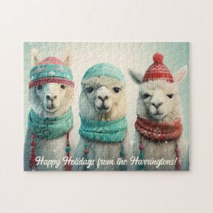 Custom Text Winter Llamas Jigsaw Puzzle
