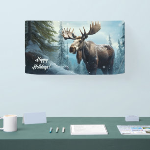 Custom Text Winter Moose Banner