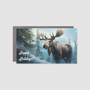 Custom Text Winter Moose Car Magnet