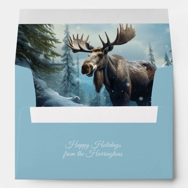 Custom Text Winter Moose Envelope (Back (Bottom))
