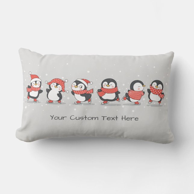 Custom text Winter Penguins Lumbar Pillow (Front)