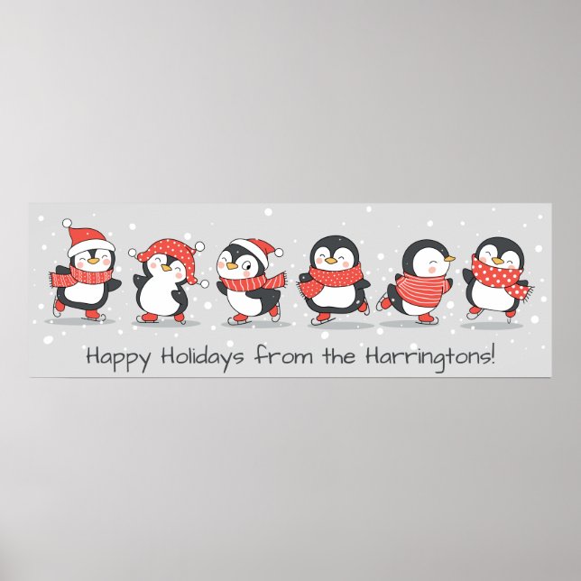 Custom text Winter Penguins Poster (Front)