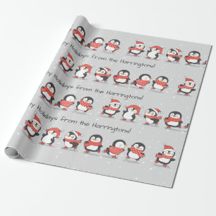 Custom text Winter Penguins Wrapping Paper