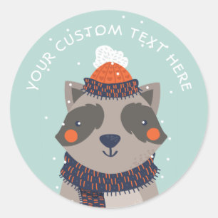 Custom text Winter Racoon stickers