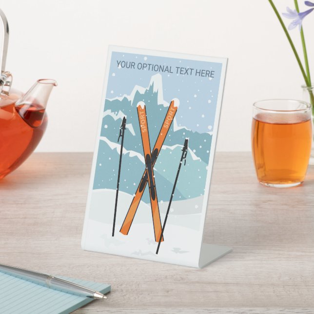 Custom Text Winter Skiing Pedestal Sign (In SItu)