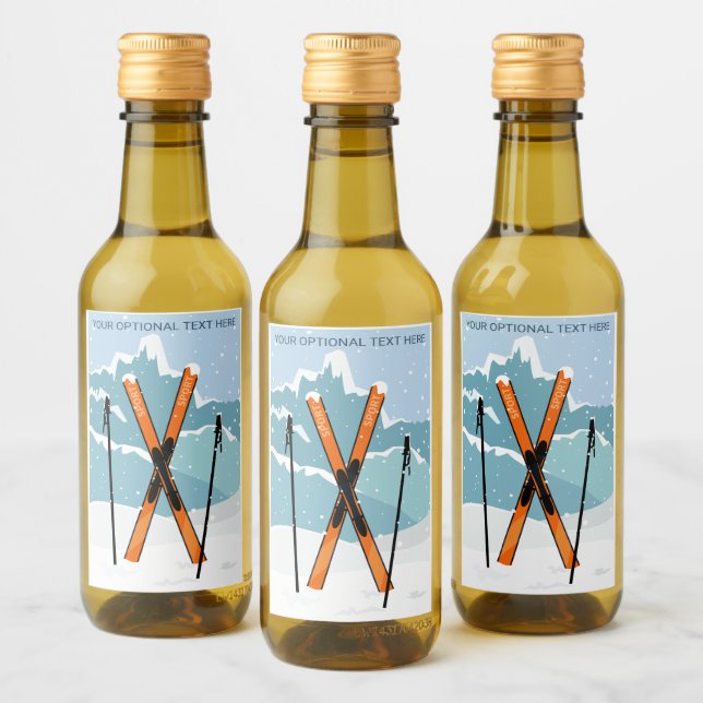 Custom Text Winter Skiing Wine Label (Bottles)