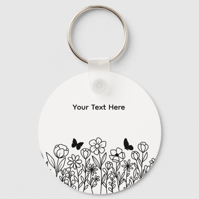 Custom Text with Flowers Key Ring (Front)