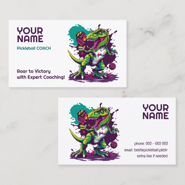 Custom text with t-rex  Pickleball  Business Card (Front/Back)