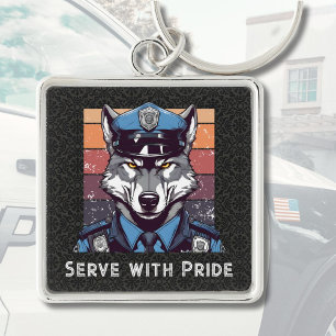 Custom Text Wolf Gifts for Police Officers Dad Him Key Ring