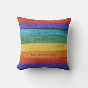 Custom Text Wood-Textured Rainbow Cushion