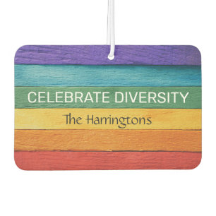Custom Text Wood-Textured Rainbow Flag Car Air Freshener