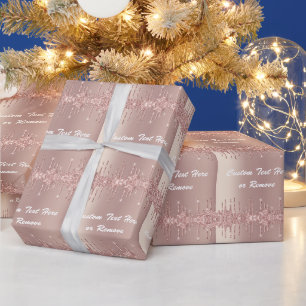 Custom Text Wrapping Paper Rose Gold Blush Glitter