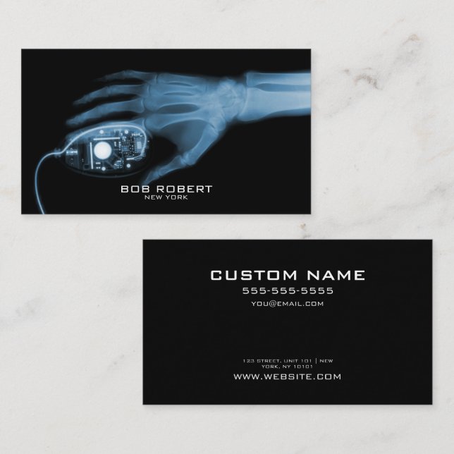 CUSTOM TEXT - X-Ray Skeleton Hand & Computer Mouse Business Card (Front/Back)