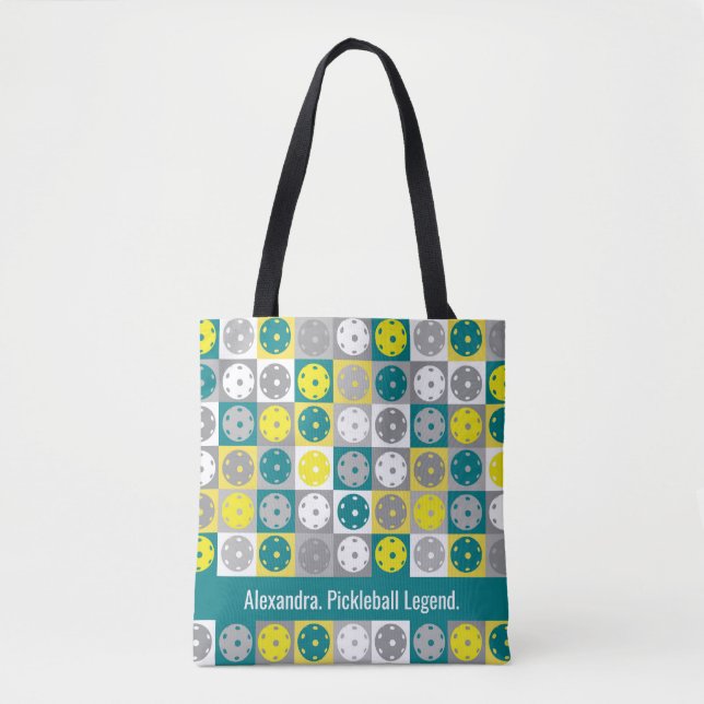  Custom text , Yellow and green Pickleball  Tote Bag (Front)