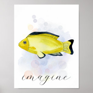 Custom Text Yellow Black Tropical Fish Ocean Theme Poster