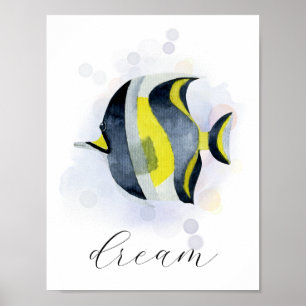 Custom Text Yellow Blue Tropical Fish Ocean Theme Poster