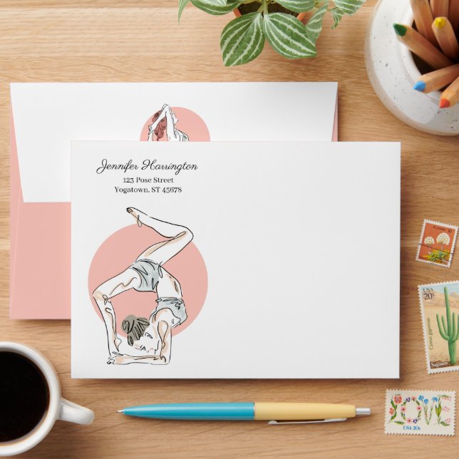 Custom Text Yoga Woman Envelope (Desk)