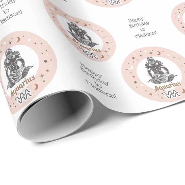 Custom Text Zodiac Sign Aquarius Wrapping Paper (Roll Corner)