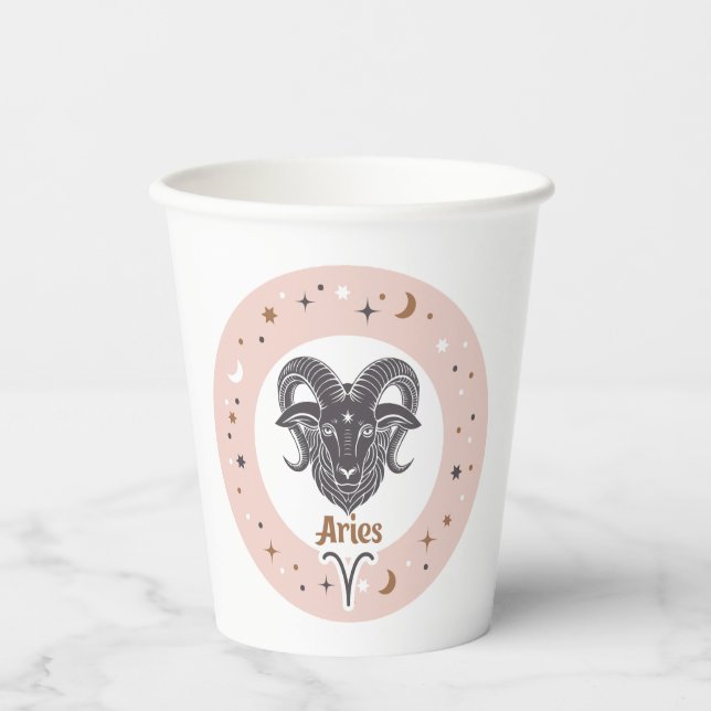Custom Text Zodiac Sign Aries Paper Cups (Front)