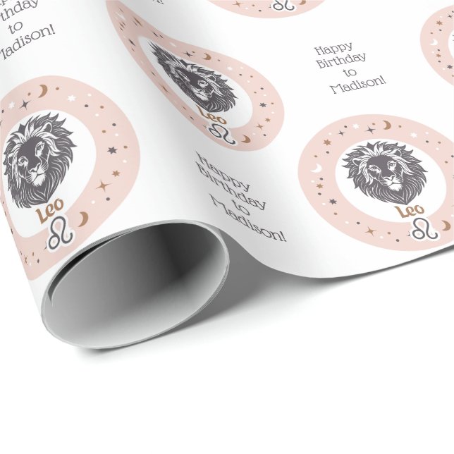 Custom Text Zodiac Sign Leo Wrapping Paper (Roll Corner)