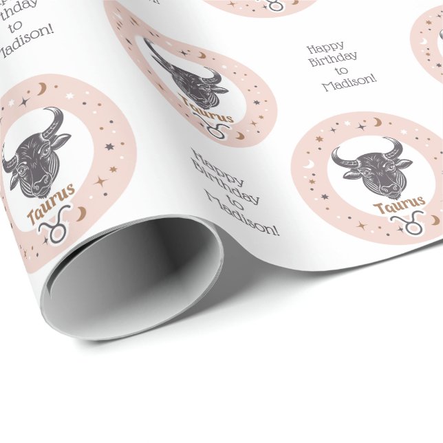 Custom Text Zodiac Sign Taurus Wrapping Paper (Roll Corner)