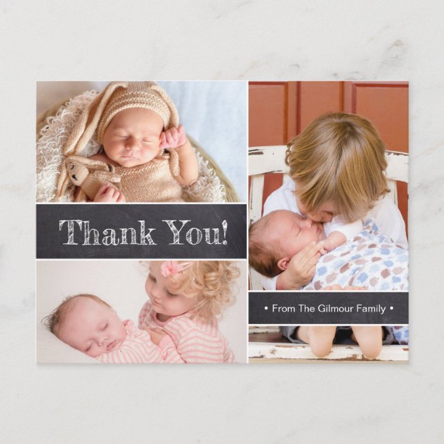 Custom Thank you Birth Photo Collage 3rd Baby Announcement Postcard (Front)