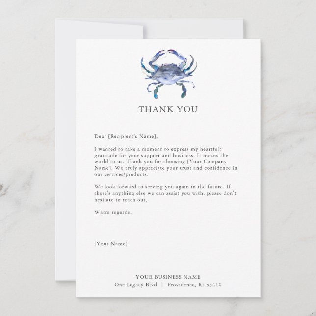 Custom Thank You Cards for Business Crab (Front)